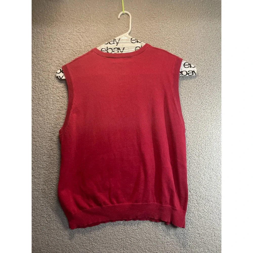 Oscar De La Renta Sweater Vest Mens Extra Large‎ XL Red V Neck Argyle